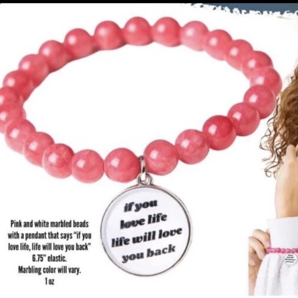 Plunder Design Jewelry Vivian Elastic Bracelet Pink Marbled Beads NWOT
